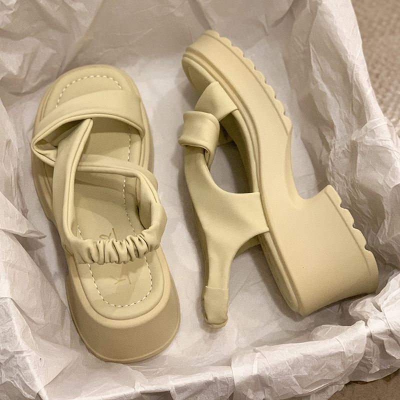 Сандалии женские толстые летние 2024 года с круглым носком и средним каблуком женские туфли на толстом каблуке бежевые блочные на каждый день