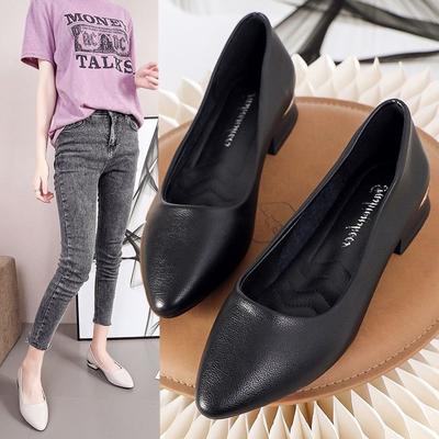 Натуральные мокасины, туфли на плоской подошве с острым носком, на толстом каблуке, женская обувь, рабочая обувь, рабочая кожаная обувь с мягкой подошвой для отеля