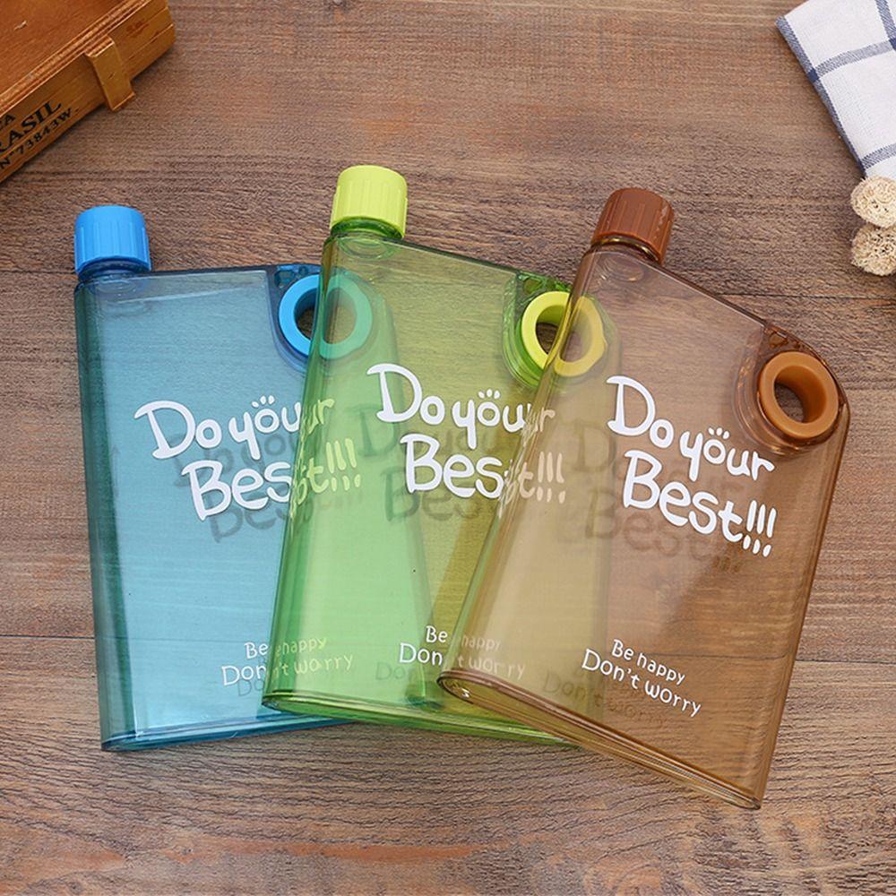 Travel Transparent Sports Flat Water Bottle Juice Cup Drink Bottle Plastic