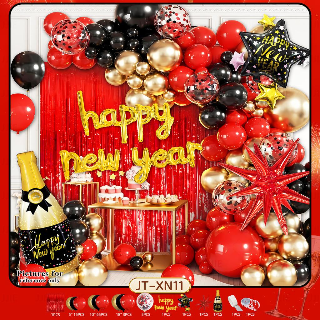New Year Black And Gold Balloon Set Happy New Year New Year Decoration Party Decoration