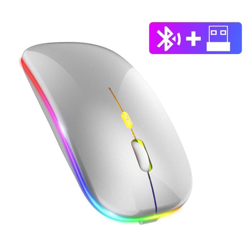 2.4G Wireless Bluetooth 5.0 Mouse RGB LED Lights Silence Smart Sleep Mouse for Laptop Computer Gaming Mouse Optical Mouse USB Rechargeable