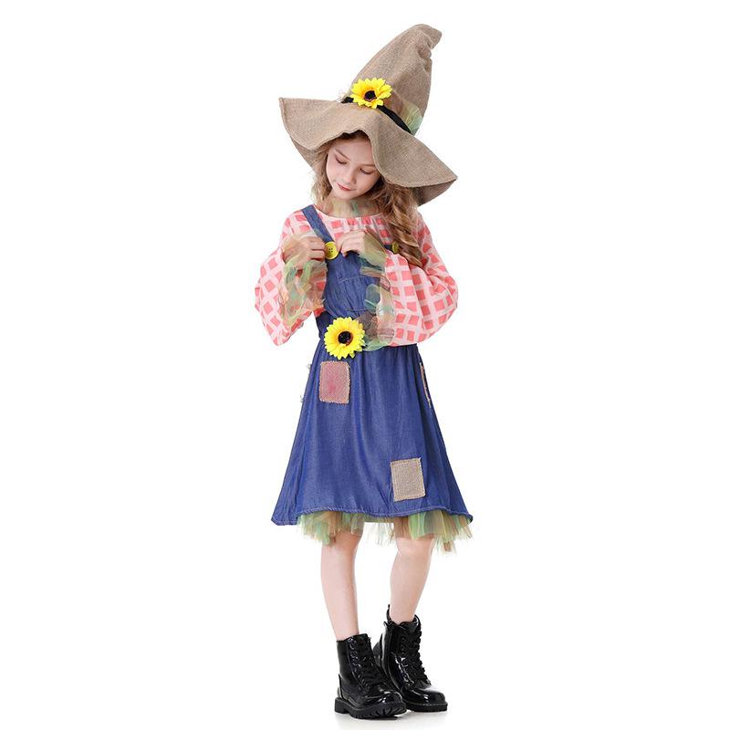 Halloween Parent-Child Dress Plaid Girl Strap Skirt Wizard of Oz Scarecrow Performance Dress