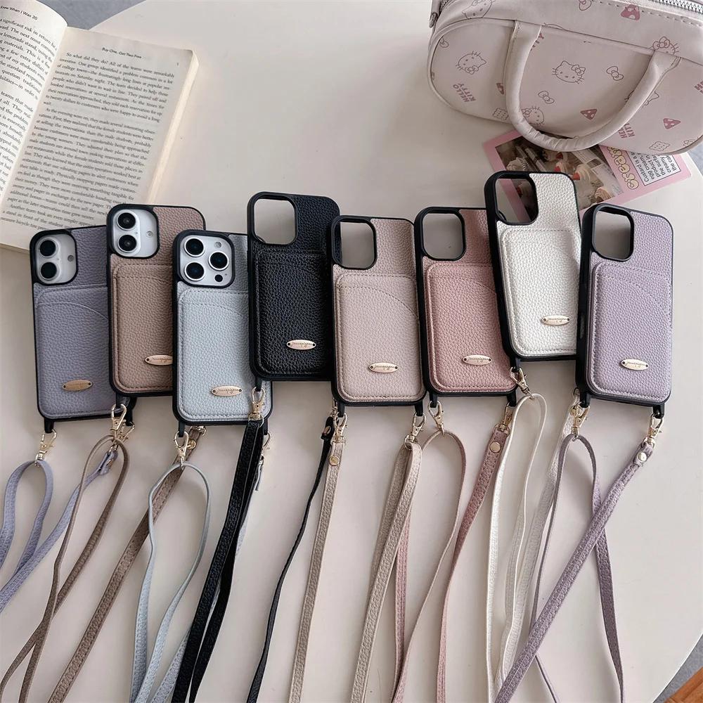 Кожаный защитный чехол-шнурок через плечо для iPhone 13 12 Mini 16E 16 15 14 11 Plus Pro Max, чехол-кошелек с держателем для карт