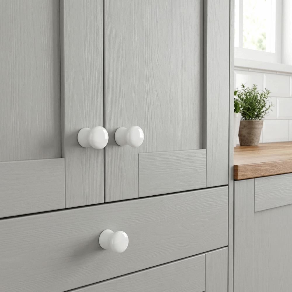 2pcs/bag White Ceramic Round Cabinet Knobs Simple Design Furniture Hardware  Drawers