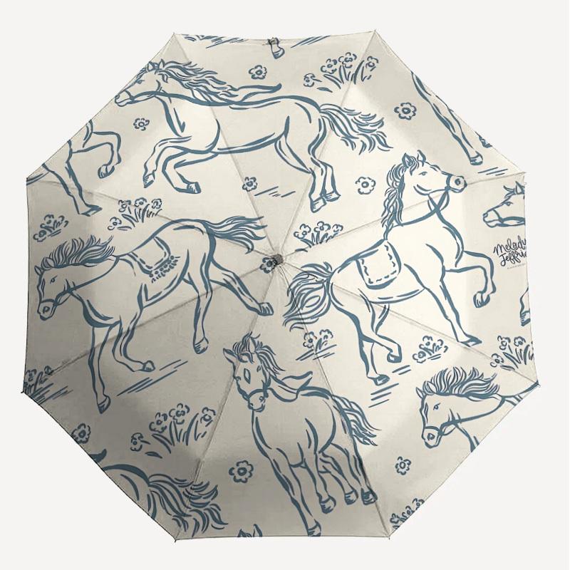 1PC Horse Floral Automatic Open/Close Umbrella with Windproof, 8-Rib Sturdy Canopy, Durable Ribs, Fashionable Design1380A