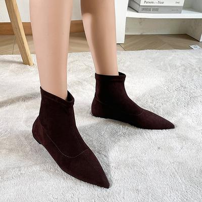 2024 Новые женские короткие современные ботинки с застежкой-молнией сзади на низком каблуке, однотонные стильные женские ботильоны с острым носком, эластичные