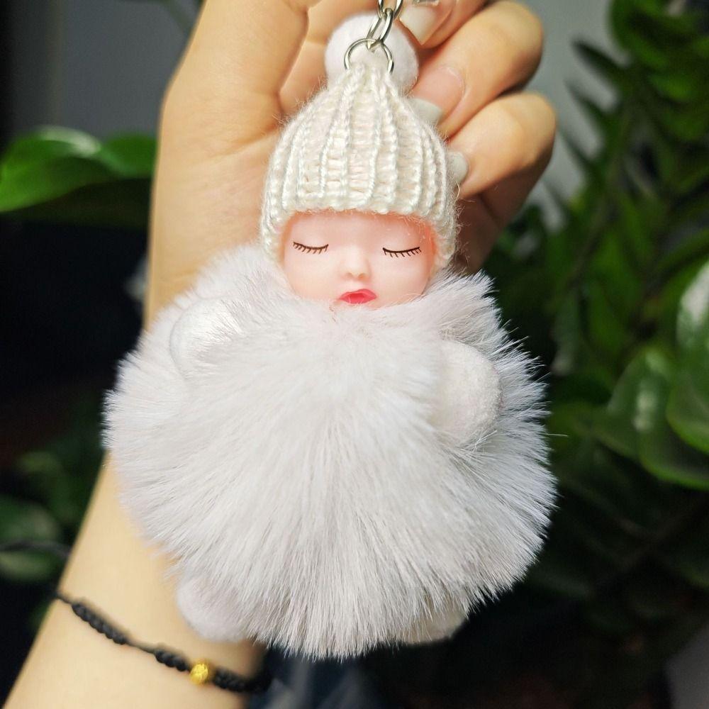 Однотонный брелок для ключей «Спящий ребенок», вязаная шапка, брелок с помпоном для сна, дети