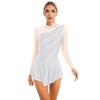 Womens Girls Figure Skating Dance Dresses Glitter Rhinestone Sheer Mesh Patchwork Long Sleeve Leotard Dress