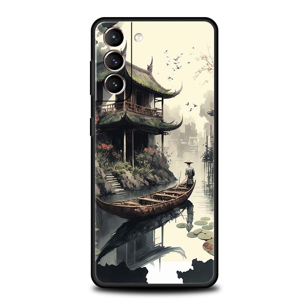Японский пейзаж Чехол для телефона для Samsung Galaxy S24 S23 S22 S20 Ultra S21 FE 5G S10 S9 Plus S10E S8 Мягкий силиконовый чехол