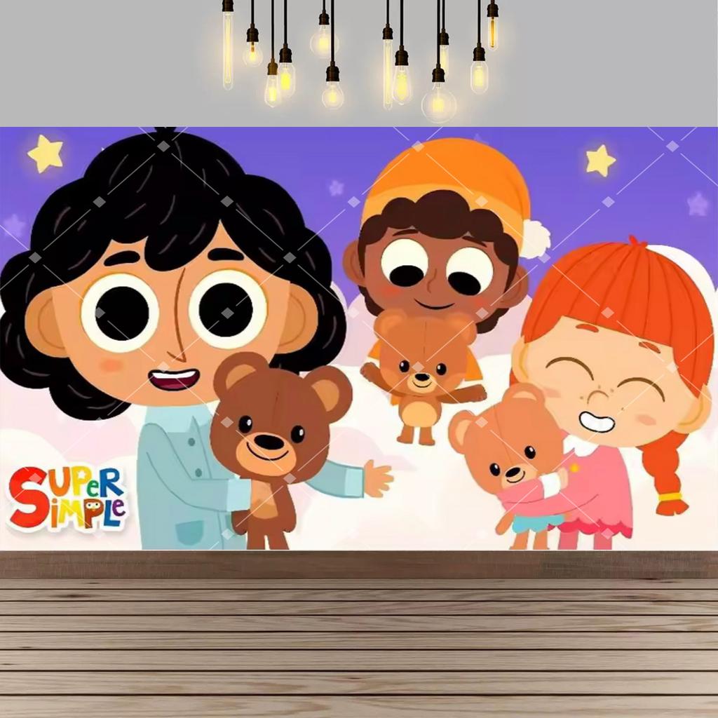 Background with Super Simple Songs, Photo Banner with Cartoon Monsters, Children's First Party Decoration, Photo booth Accessories