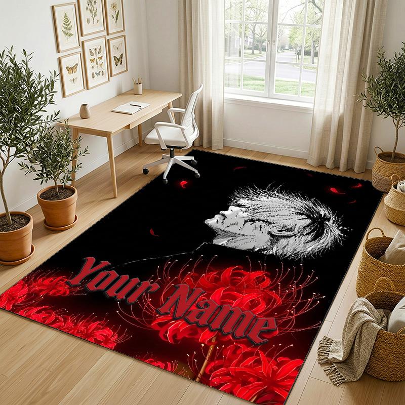 Personalized Crystal Velvet Carpet,Tokyo Ghoul Custom Printed Name, Plush Area Rug For Home Indoor Decor