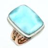 Двухцветное подарочное кольцо из чистого серебра 925 пробы с натуральным драгоценным камнем Ларимар S.7 o5G62