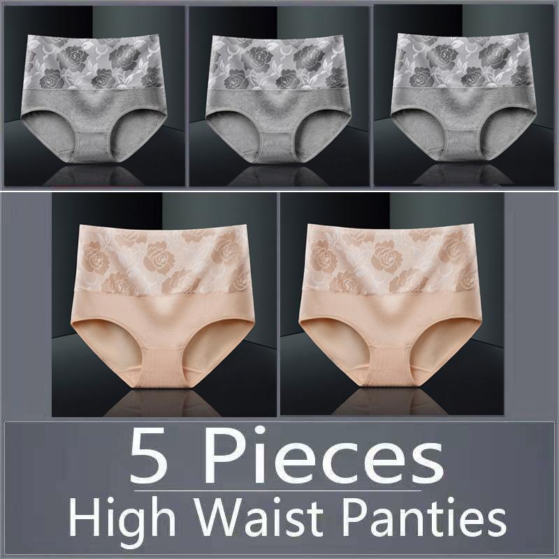 5 шт., женское нижнее белье с высокой талией, хлопковые дышащие трусики, женские трусы, большие размеры, нижнее белье