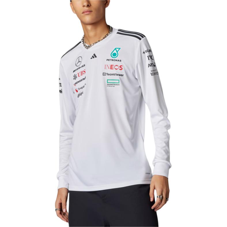 Adidas X Футболка гонщика команды Mercedes-Amg Petronas F1 с круглым вырезом и длинным рукавом для мужчин, топы, белая, черная JX5801