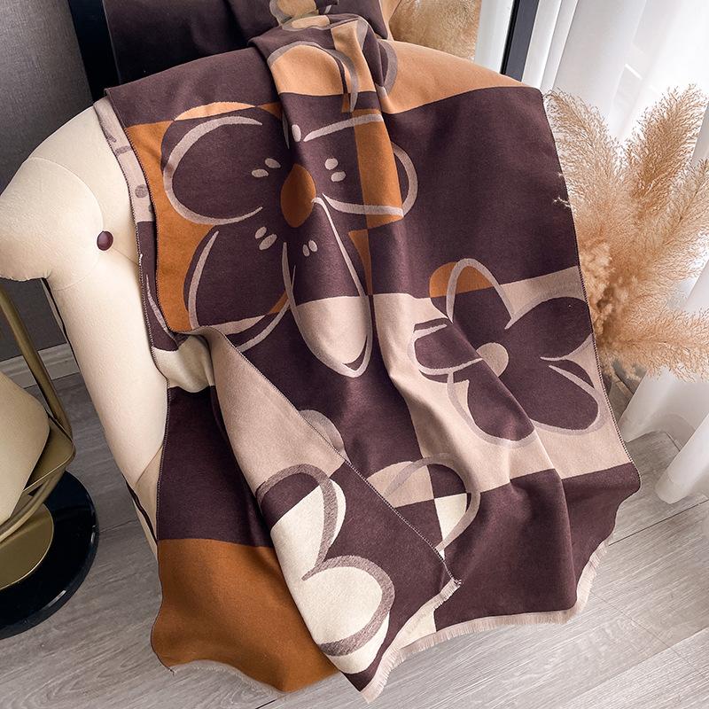 Imitation Cashmere Versatile Texture Printing Double-Sided Scarf Winter High-End Warm Shawl