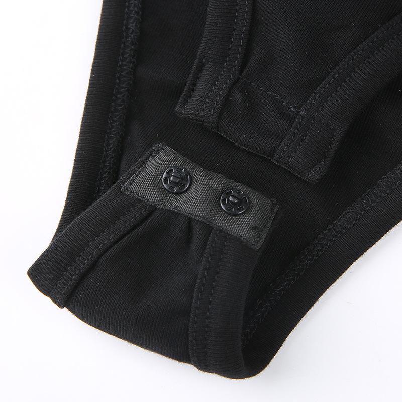 High Fashion Women’s Long-sleeved Bodysuit Solid Color Hollow Off-shoulder Half High Collar Jumpsuit