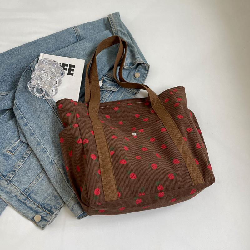 Fresh Sweet Girl Handbag Fashionable High End Corduroy Printed Shoulder Bag Leisure Shopping Commuter Women's Underarm Bag