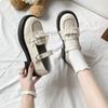 Белые Универсальные Туфли на Толстой Подошве из Маленькой Кожи Женские с Бантом Японская Лолита JK Туфли Мэри Джейн с Мелким Вырезом Туфли с Пряжкой Лефу