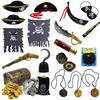 Pirate Costume Accessories: Skull Eye Patch, Hat, Hook, Flag, Telescope, Knife, and Gun for Halloween.