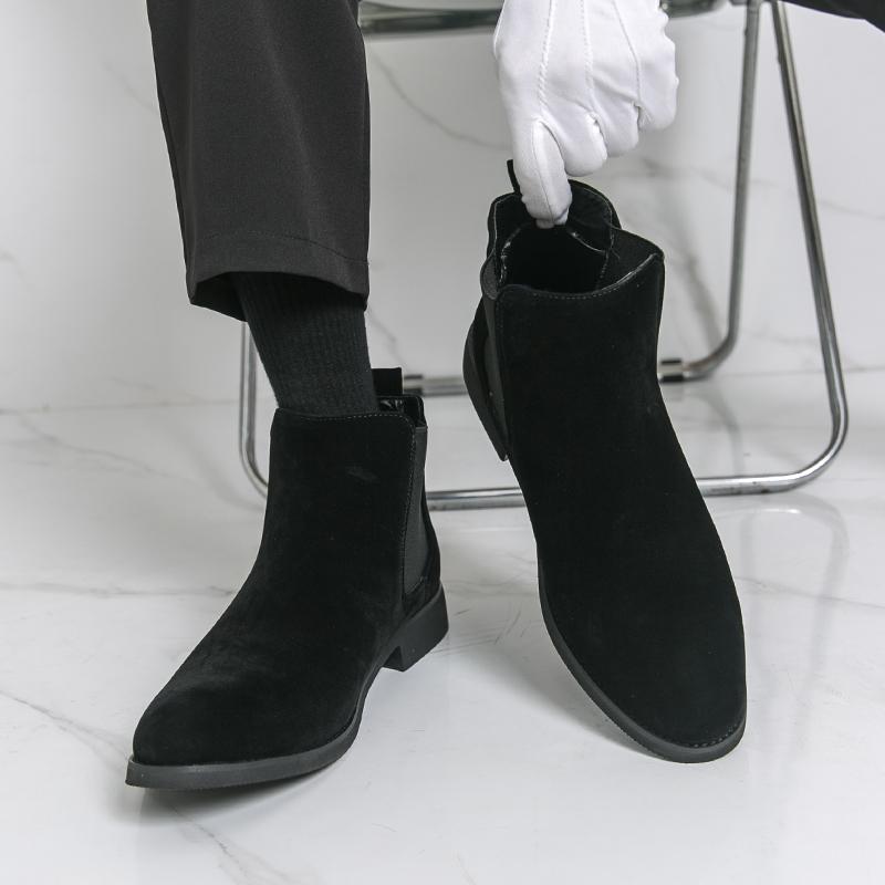 Большой Размер 38-48 Роскошные Синие Мужские Челси Удобные Натяжные Замшевые Кожаные Ботинки Для Мужчины С Острым Носком На Низком Каблуке Мужские Ботильоны