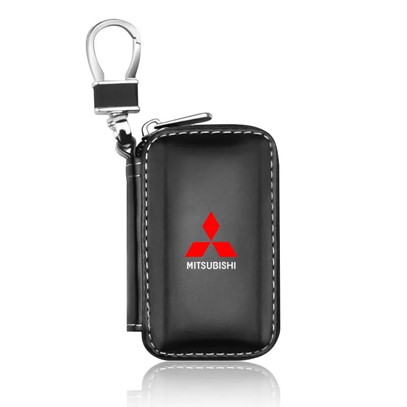 wszm6 Zinc Alloy Leather Remote Key Case Car Interior Accessories for Mitsubishi Pajero Sport Outlander Lancer Triton Savrin Verada