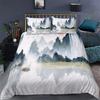 Nature Landscape Duvet Cover King/Queen Size,Chinese Ink Painting Style Bedding Set Mountain River 2/3pcs Polyester Quilt Cover