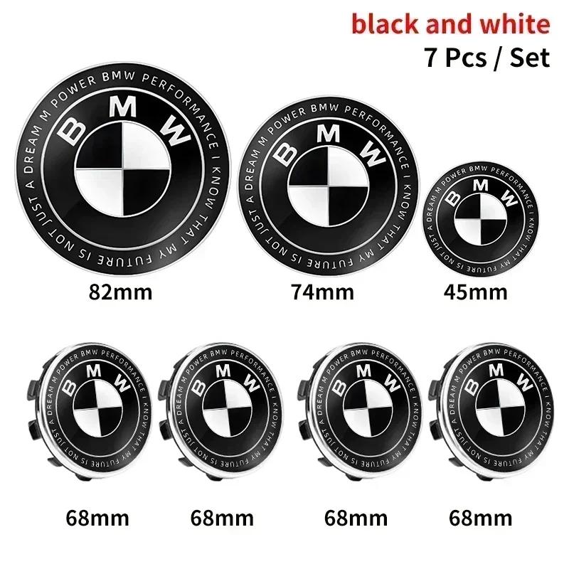 New 2025 7pcs 45mm 68mm 74mm 82mm Car Front Hood Emblem rear boot badge Steering wheel for BMW M F30 G01 E36 E39 E87 E46 E9