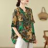 Cotton Linen Shirt Summer Print Plus Size Loose V-neck Retro Ethnic Style Western-style Short Sleeved Top