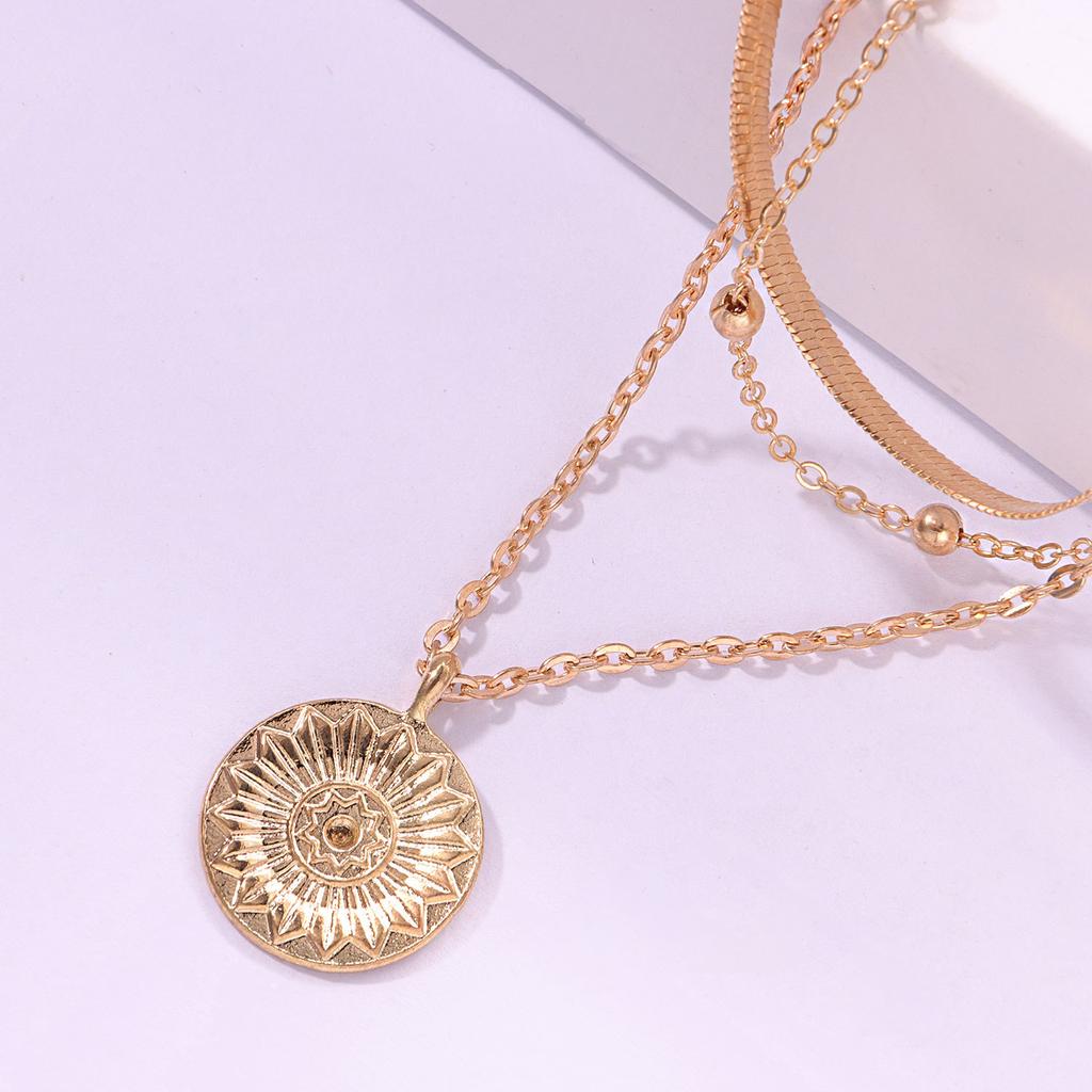 European and American Jewelry Versatile Round Tag Necklace Women's Personality Simple Multi-layer Round Bead Chain Necklace