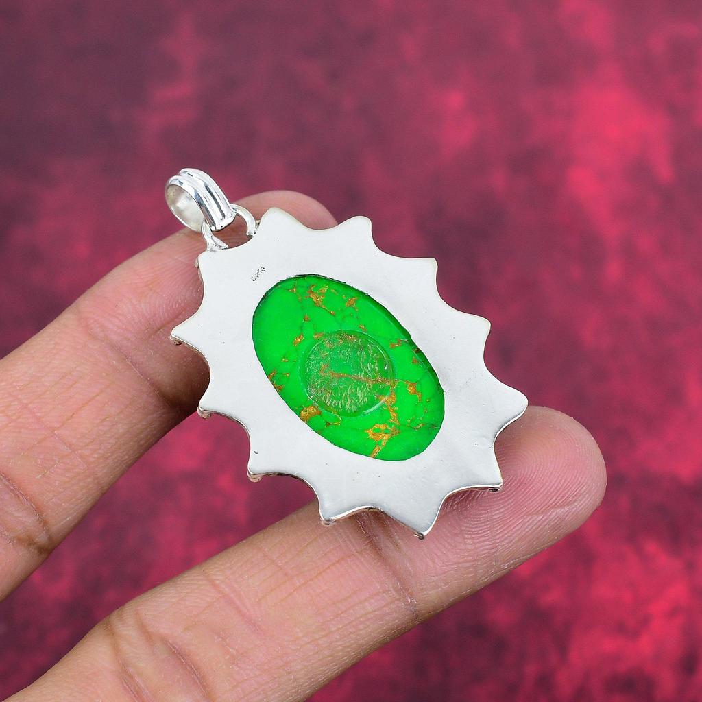 Кулон из зеленой меди и бирюзы, кулон из стерлингового серебра 925 пробы с драгоценными камнями, подвеска ручной работы, изумительное ювелирное украшение, подарок для нее