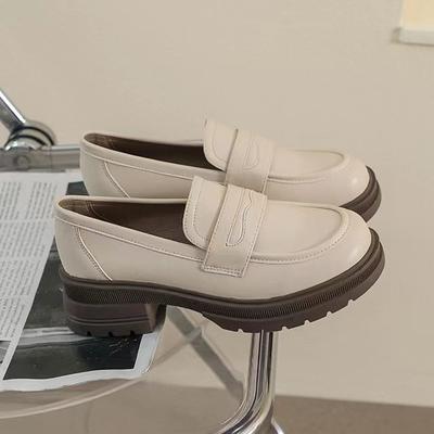 Женские лоферы на платформе 2025 новая весна ретро маленькие кожаные туфли британский стиль на одном педале толстый каблук мягкая подошва одинарные туфли женские