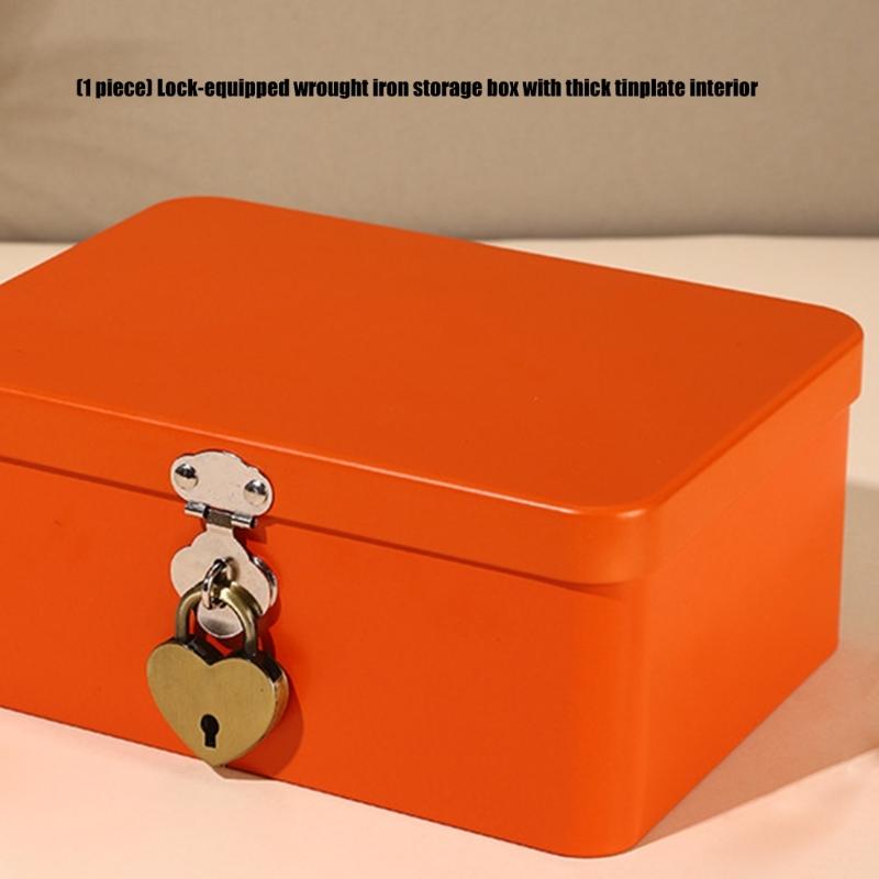 Tinplate Storage Tin with Keyed Lock, Metal Case for Jewelry, Medicine, Keys, and Small Items on Desk or Dresser