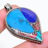 Vintage Tibetan Nepali Pendant 2.1" Natural Turquoise Lapis Lazuli Coral NP 2330