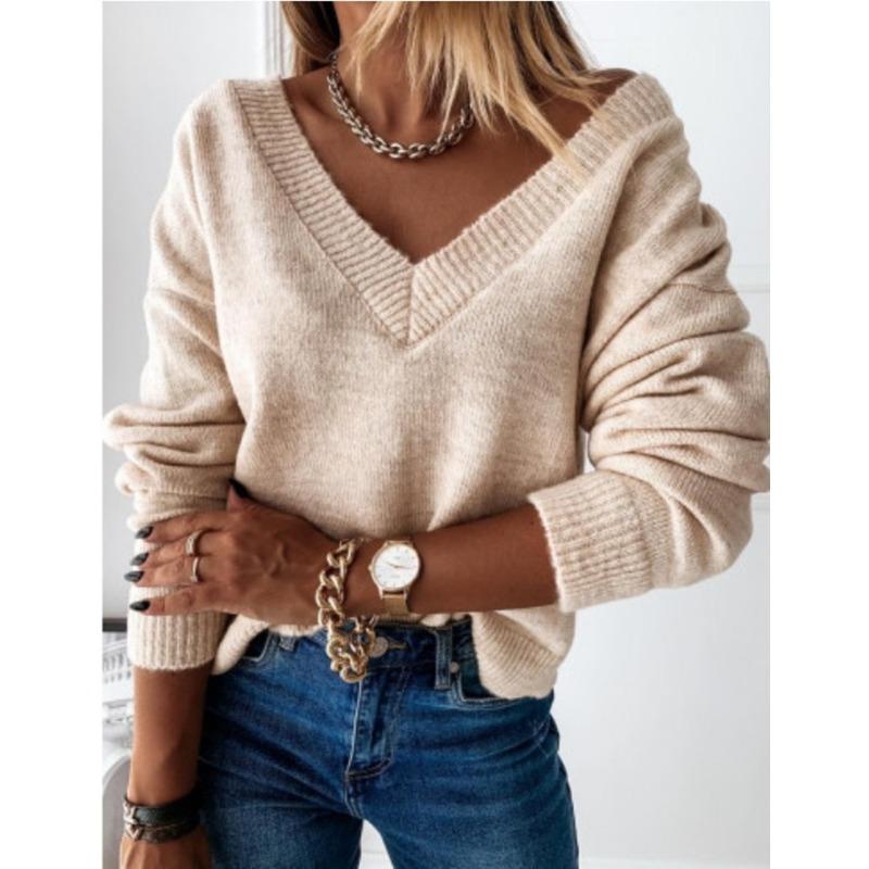 Women S Long Sleeve V Neck Loose Knit Pullover Sweater