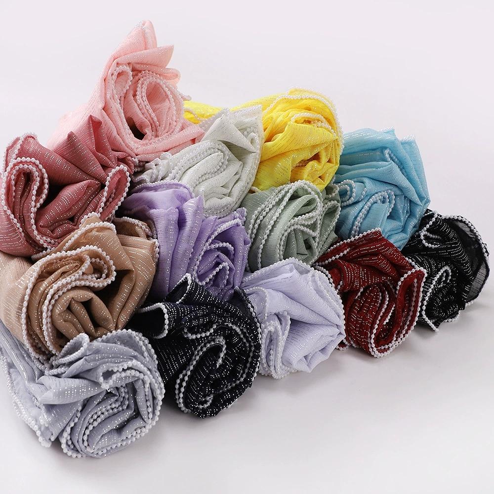Chiffon Gold and Silver Wire Light Thin Women's Casual Pearl Edge Shawl Headscarf Hijab Scarves