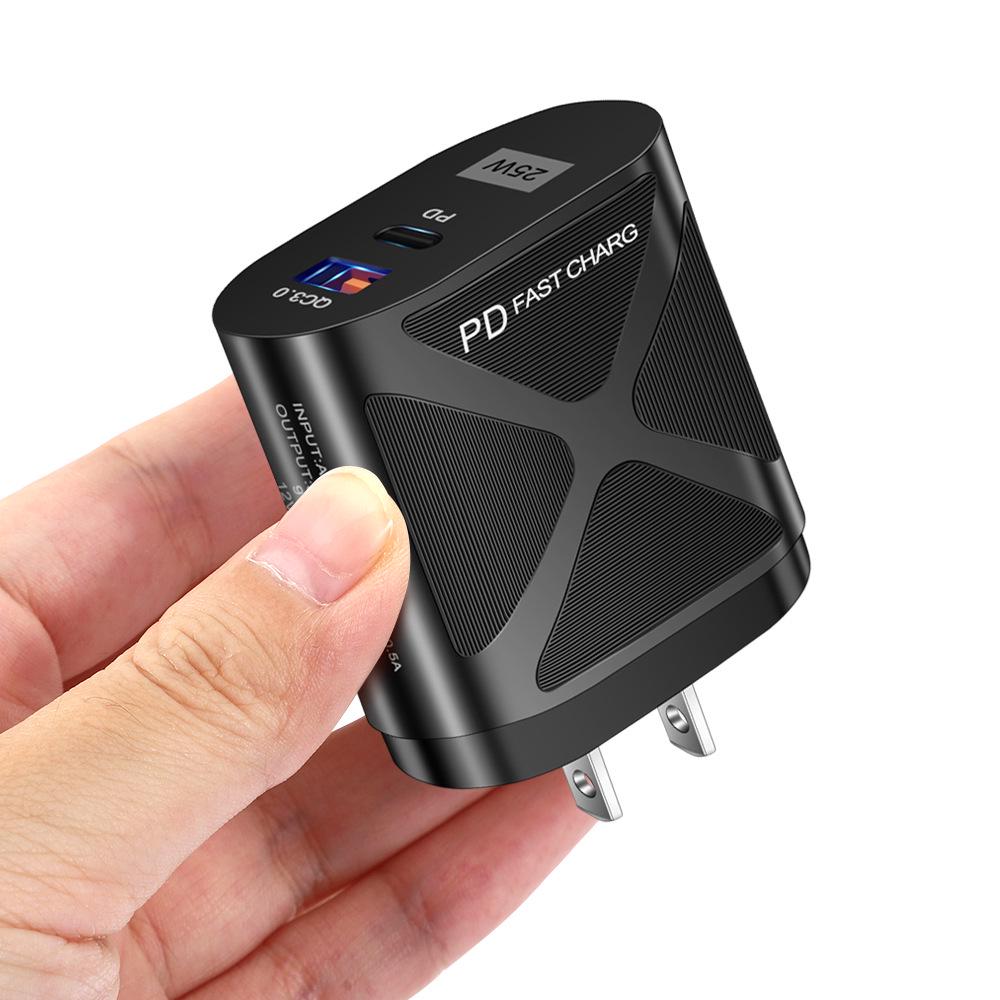 Светодиодная быстрая зарядка 25 Вт с двумя портами и поддержкой PD+QC3.0 для мобильных телефонов - стандарты США/ЕС/Великобритании