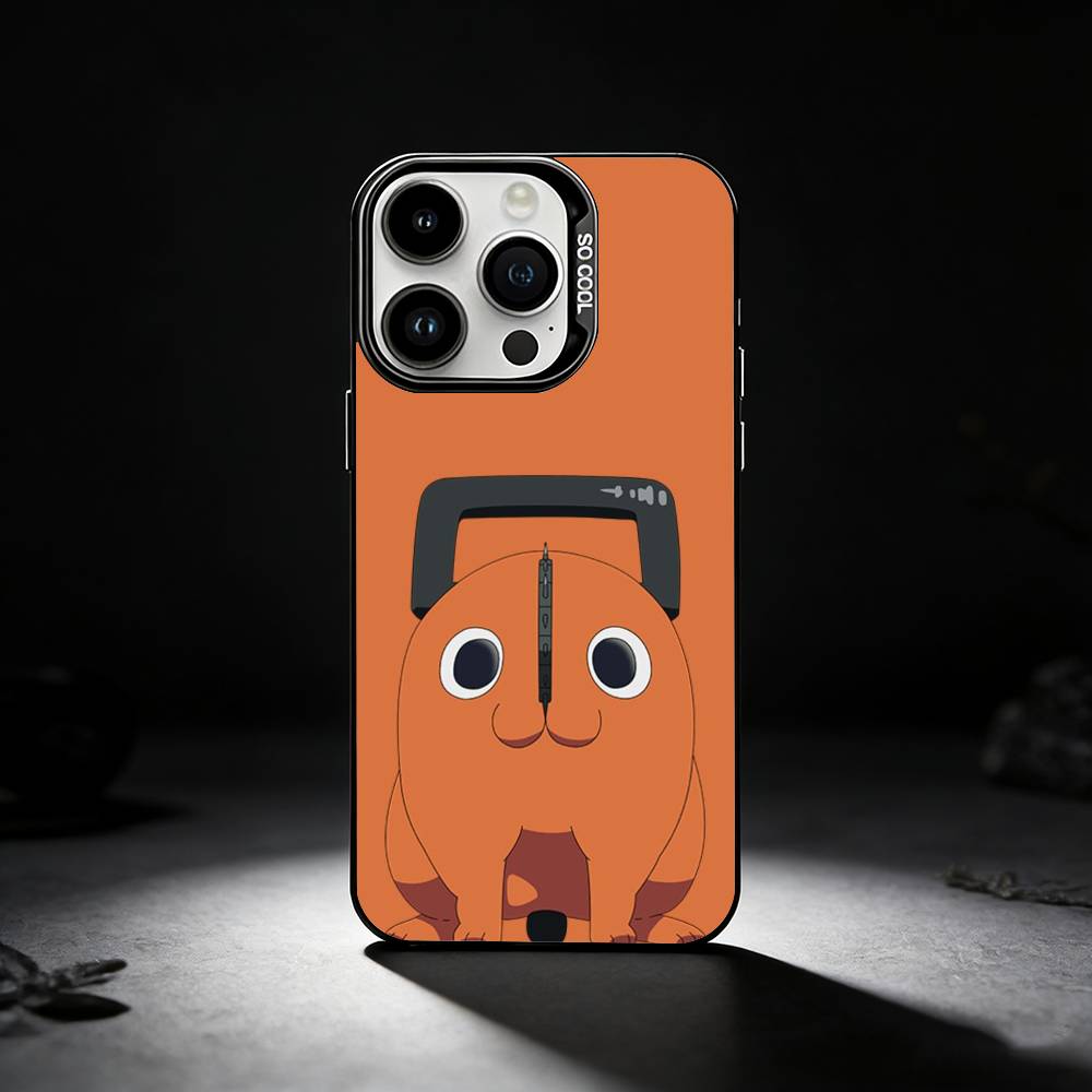 Anime P-Pochita Phone Case For iPhone 17,16,15,14,13,12,11 Plus,Pro Max,XS,Colored silver phone case