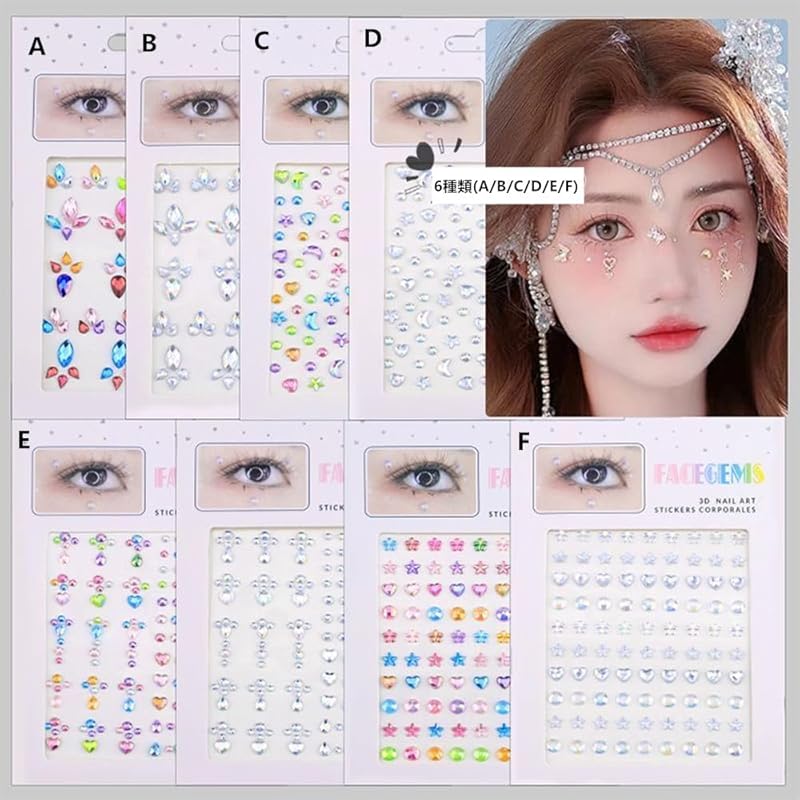 LIKENNY макияж стразы наклейка на лицо сверкающий постер 6 штук 3D звезда месяц красочная печать алмазные декоративные детали лицо декор детали нейл-арт самоклеящиеся