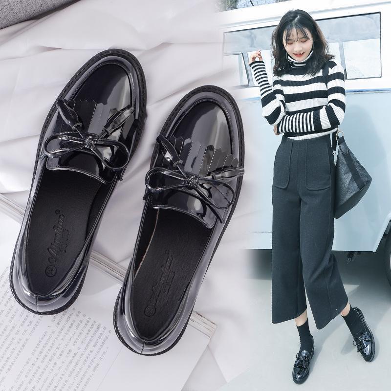 Туфли на плоской подошве, маленькие кожаные туфли, осенние черные на одной педали