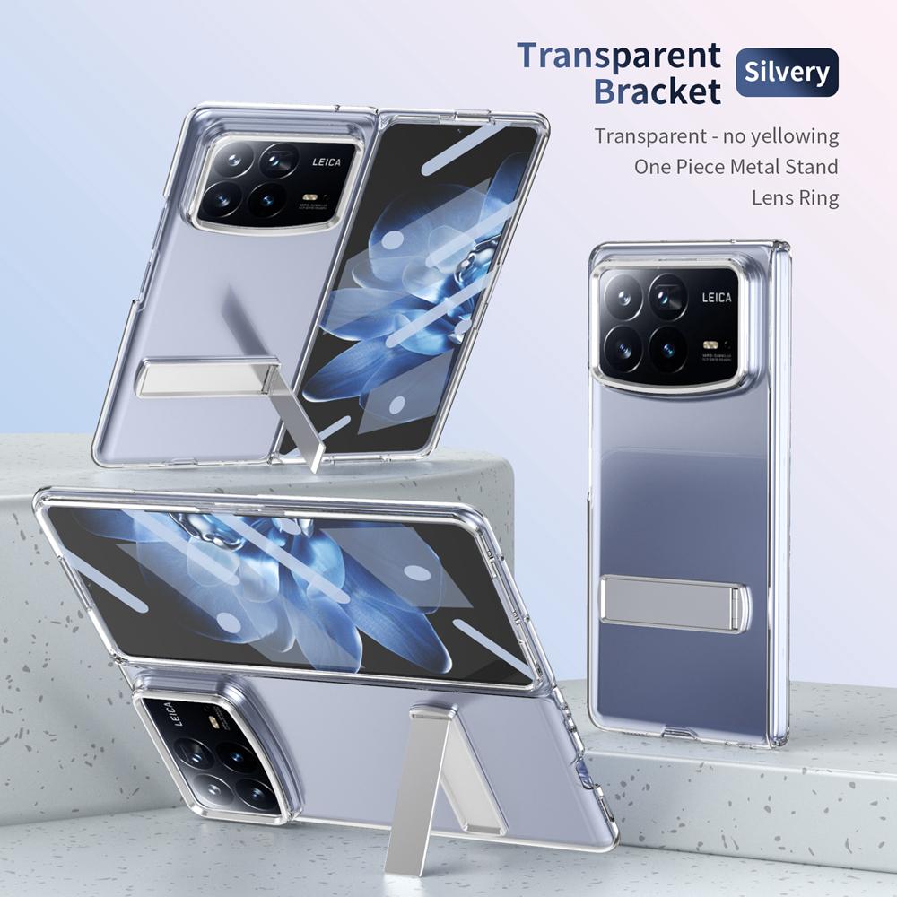 KEYSION Прозрачный чехол для Xiaomi MIX Fold 4 Hard PC Metal Kickstand Противоударный чехол для телефона с защитным стеклом для экрана