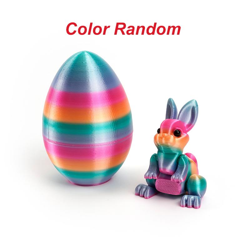 3D Printed Rabbit Eggs Figurines Toys Easter Rabbit Animal Model Toys Home Desktop Ornament Happy Easter Gift For Kids
