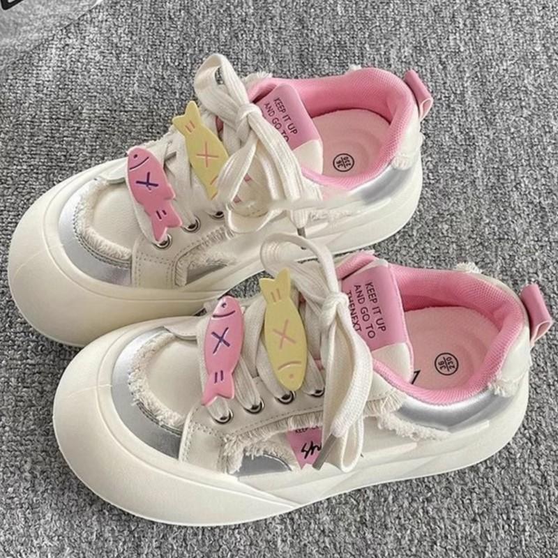 Fashion Korean-style 2025 Spring Women's Dopamine Bow Platform Sneakers - Chunky White Bread Shoes Cute & Versatile Thick-Sole Summer