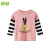 Симпатичная нижняя рубашка с рисунком для девочек, детская футболка с длинными рукавами и полосатыми рукавами