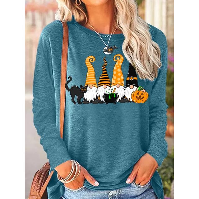 Футболки с длинными рукавами и забавным принтом для женщин, модный повседневный пуловер, осенние гномы, осенние повседневные топы в стиле Харадзюку с тыквой и принтом на День благодарения