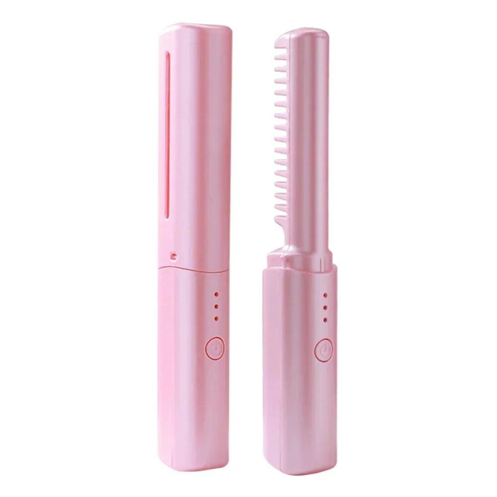 2 In 1 Lazy Straightener Hair Hot Comb Portable Mini USB Rechargeable Hair Straightener Fast Heating Hair Styling Tools