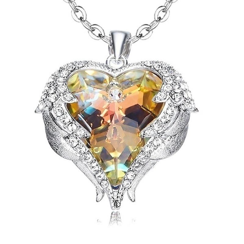 Ожерелья с подвеской «Крылья ангела» Ожерелье с синим кристаллом в форме сердца для женщин Рождественские украшения MIT