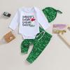 Infant Baby Fall Jumpsuit Outfits 3M 6M 12M 18M Letter Print Long Sleeve Romper + Golf Pattern Pants + Knotted Hat