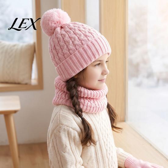 Kids Thermal Knit Beanies Neck Warmer Mittens Winter Hat Scarf Gloves Set, 3-Piece Fleece Lined Daily Wear Essentials for Boys Girls, Warm Accessories