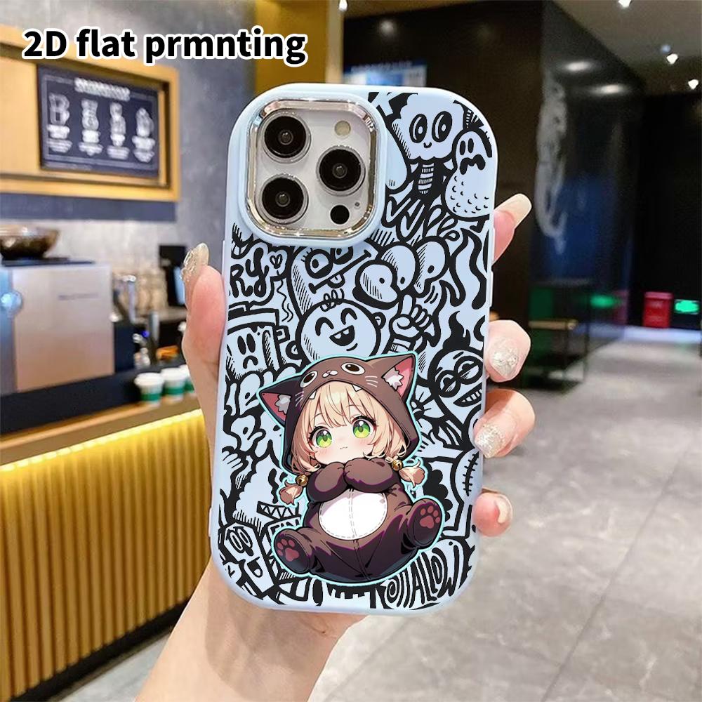 Phone Case: 2D flat design suitable for iPhone 18 17 16 15 14 13 Pro protective case, couple style, blonde little girl, Christmas and Halloween gift