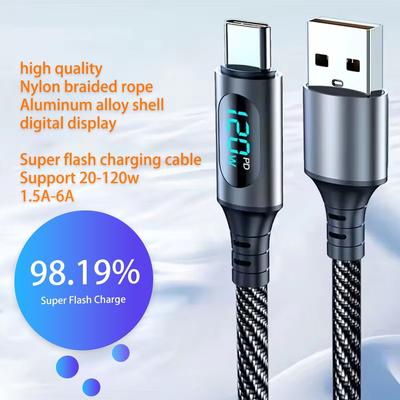 Новый светодиодный цифровой дисплей 120 Вт, кабель USB Type C для быстрой зарядки Samsung Xiaomi POCO Redmi Huawei, кабель для быстрой зарядки и передачи данных